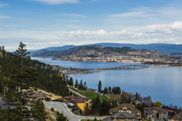 View of Okanagan lake bridge in Kelowna